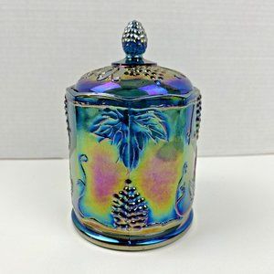 Indiana Carnival Glass Vintage Harvest Grape Blue Iridescent Canister / Jar 7" H